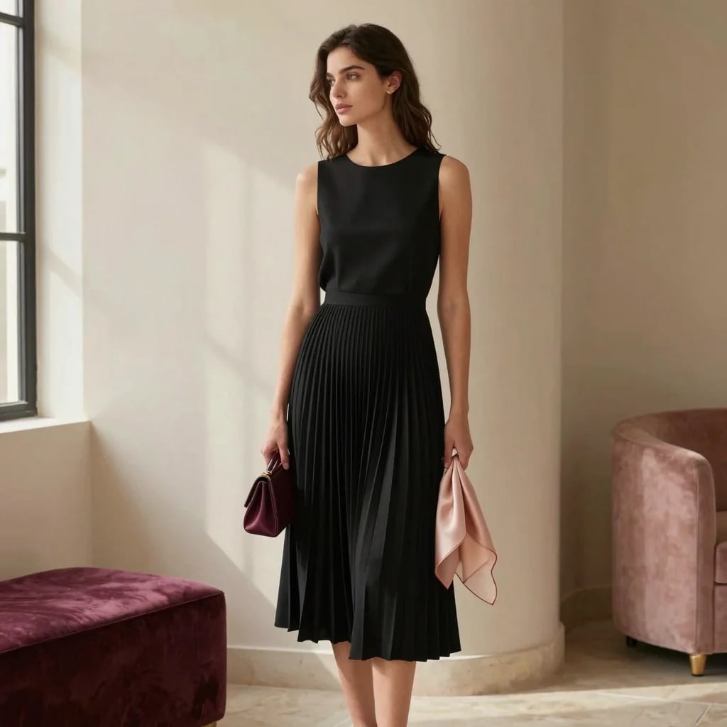 Black Pleated Midi Dress